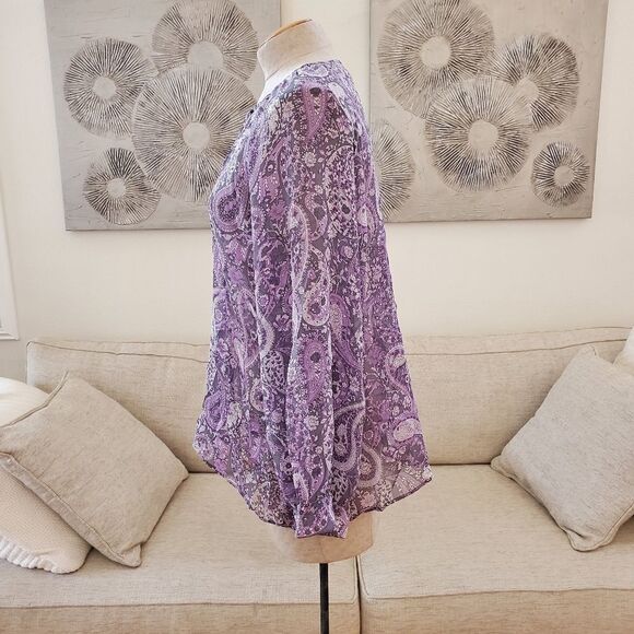 Nili Lotan Acadia Paisley Silk Blouse size Medium in Purple-  NEW - Picture 6 of 11
